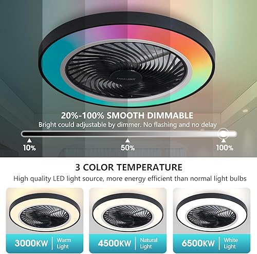 Miniatura 5 de Lvienews Ventilador de techo de perfil bajo con luz y control remoto, ventilador de techo LED cerrado sin aspas de 20 pulgadas con luces delanteras