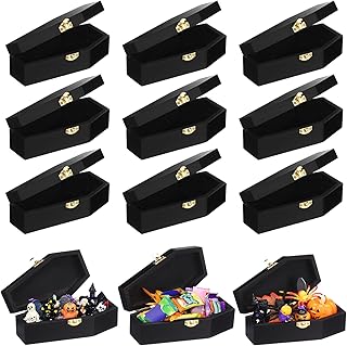 Thyle Mini Halloween Wood Coffin Box Bulk 6 Inch Small Wooden Coffins Unfinished Funeral Box for Candy Treat Goth Jewelry Gift Party Favors Decorations(Black,9 Pcs)