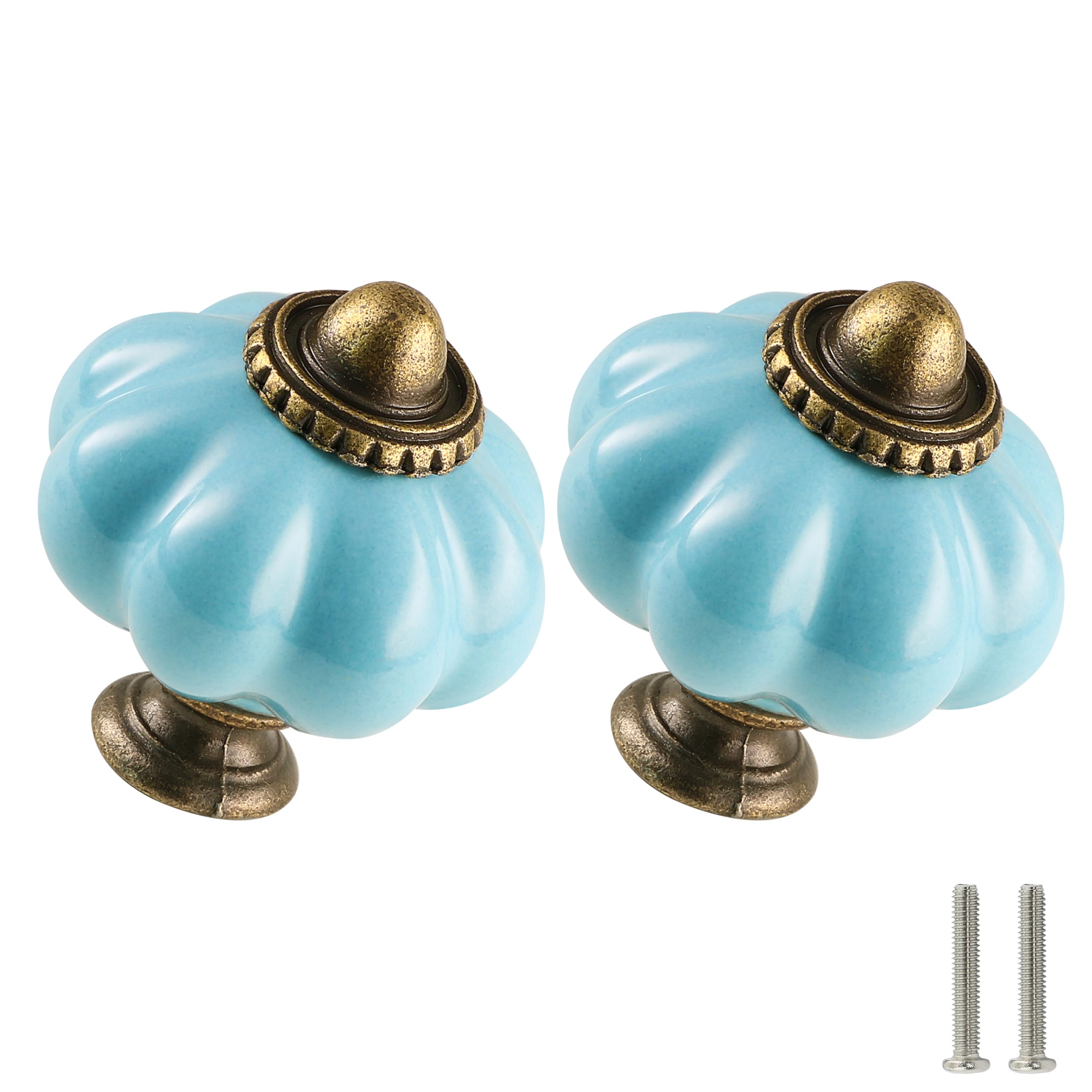 Zernmiarder Sky Blue Ceramic Pumpkin Cabinet Knobs 6 Pack - Retro Drawer Pulls with Screws for DIY Home Project โ image 1
