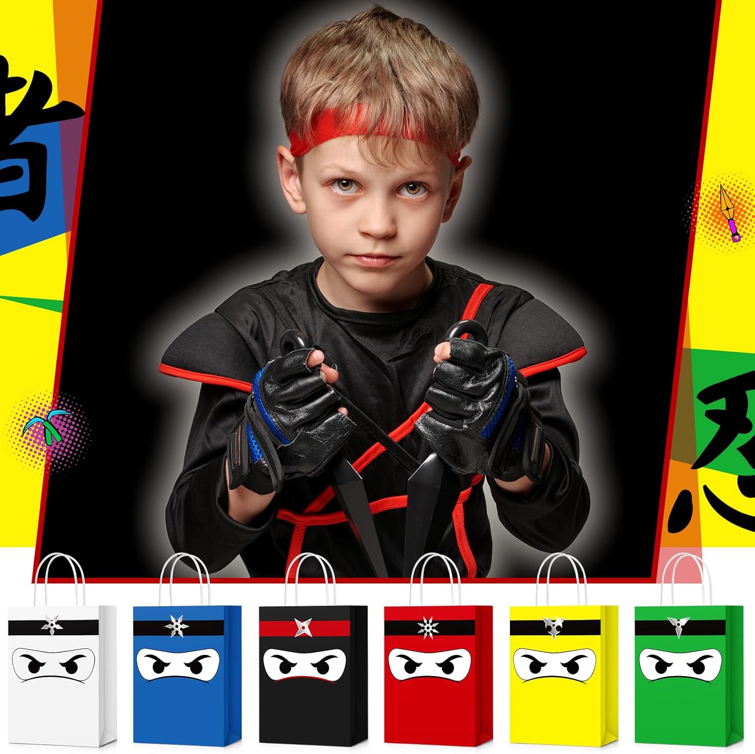 Chivertion 36 Pcs Ninja Gift Bags with Handles Ninja Birthday Party Decorations Party Favor Gift Supplies Candy Treat Goody Bags for Kids - Image 7