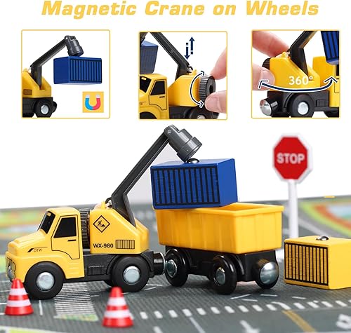 Miniatura 9 de Giant bean Juego de tren de madera de 36 piezas para niños pequeños con 12 piezas de tren de coche de construcción