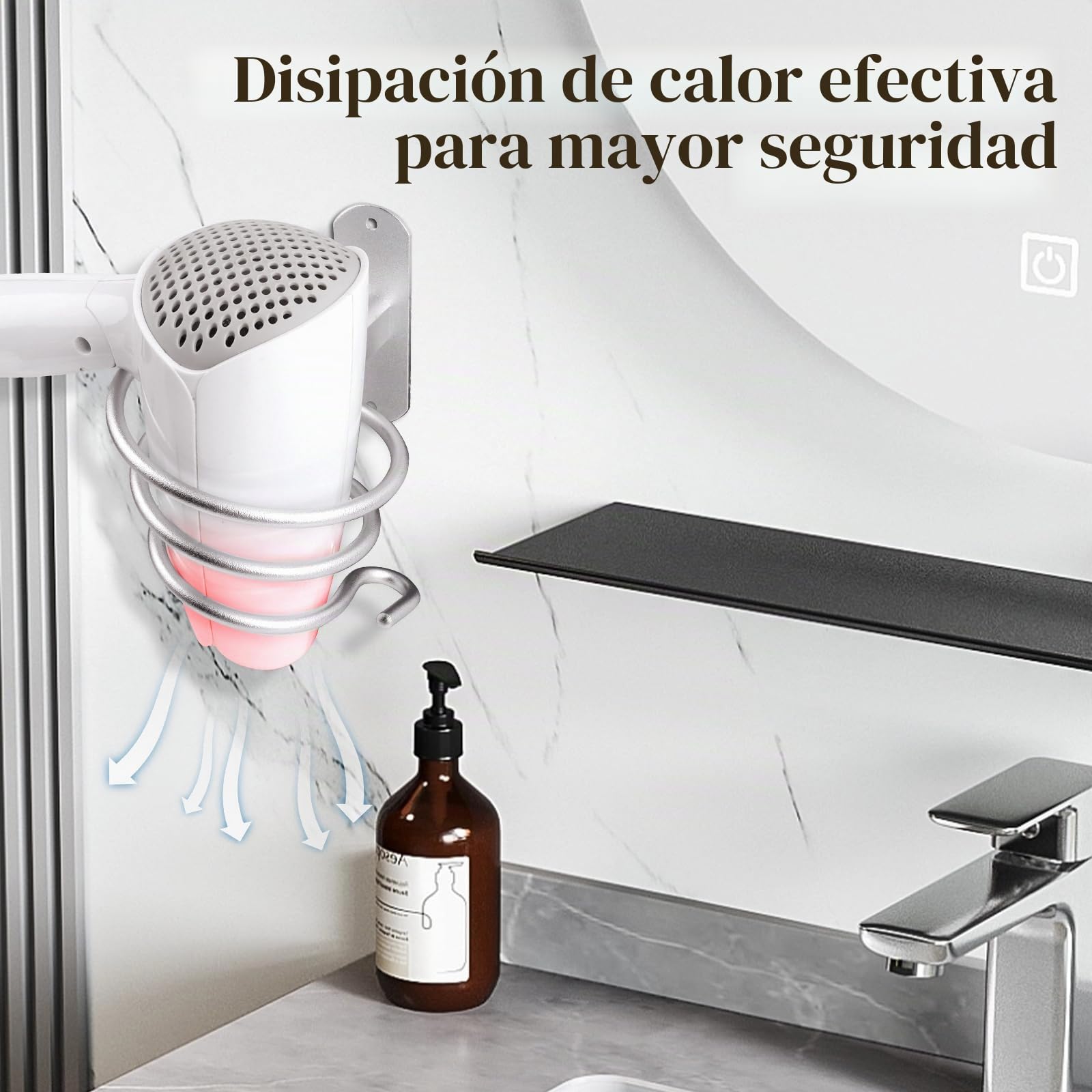 VMUTGA Soporte para Secador de Pelo de Aluminio Montado en la Pared Plateado