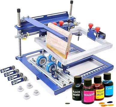 Manual Cylinder Press Printer, Cylindrical Screen Printing Machine,Left-Right Push-Pull,Curved Bottle Screen Printing Machine for 6.7 Inches Diameter,for Bottles,Mugs,Cups