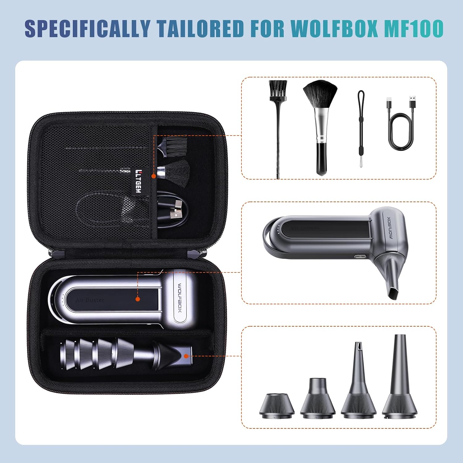 LTGEM Air Duster Case Compatible with WOLFBOX MF100 Electric Air Duster and Compressed Air Dusters, Black(Case Only)