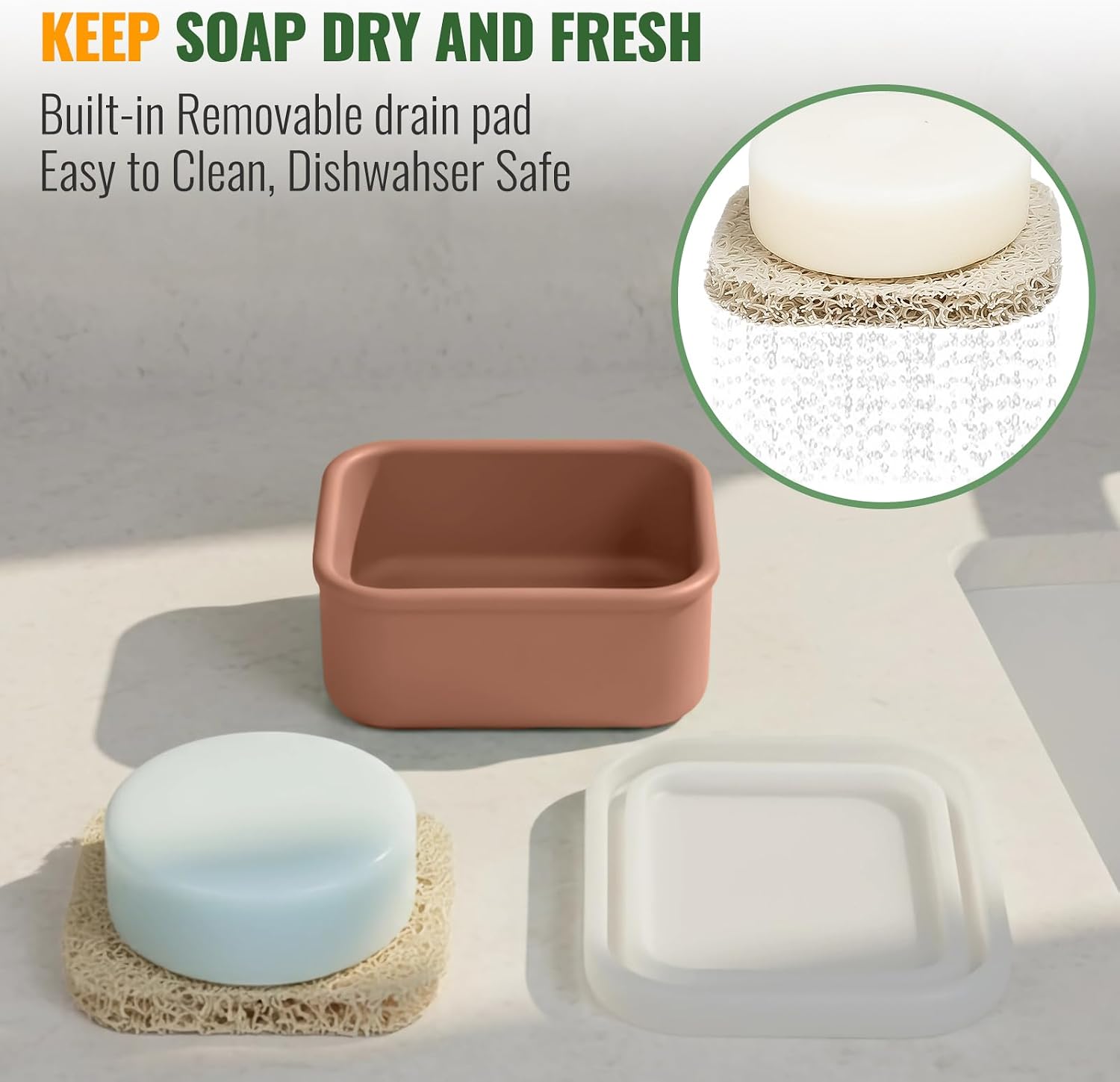 AIMAIAIMAI Small Travel Soap Case, Silicone Shampoo Bar Travel Case, Brown
