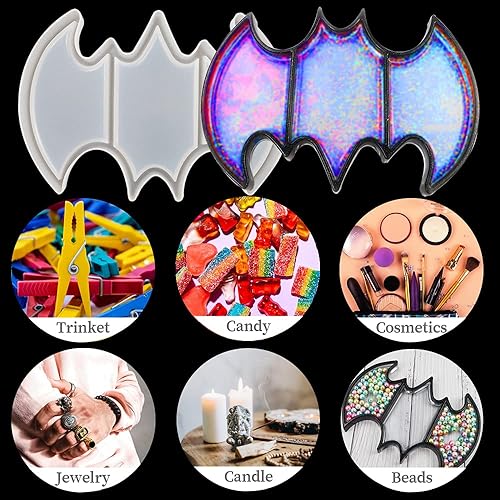 Miniatura 4 de Molde de resina para caja de murciélagos, molde de silicona para bandeja de almacenamiento de Halloween, molde de cenicero de murciélago, molde de