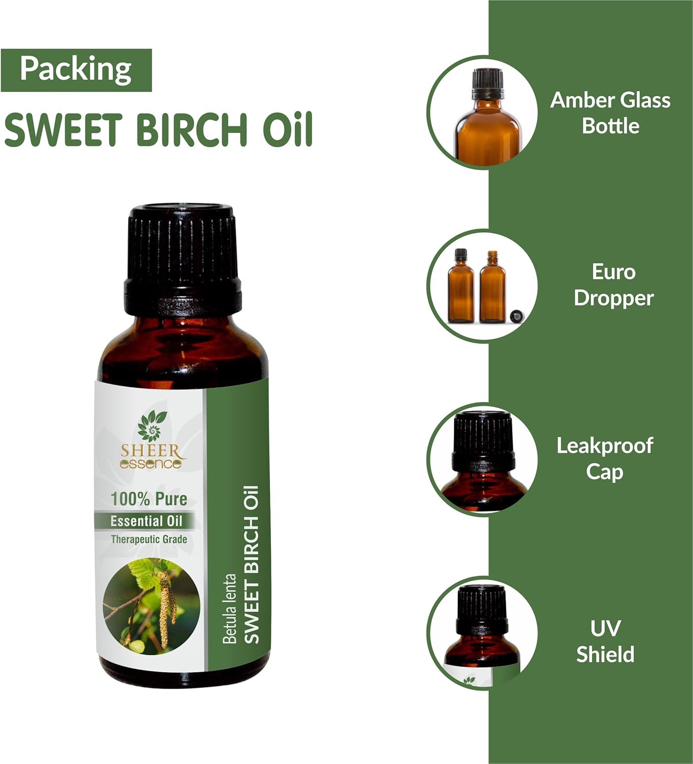 Sweet Birch Oil (Betula Lenta) Essential Oil 100% Pure Natural Undiluted Uncut Therapeutic Grade Oil 1.69 Fl.OZ