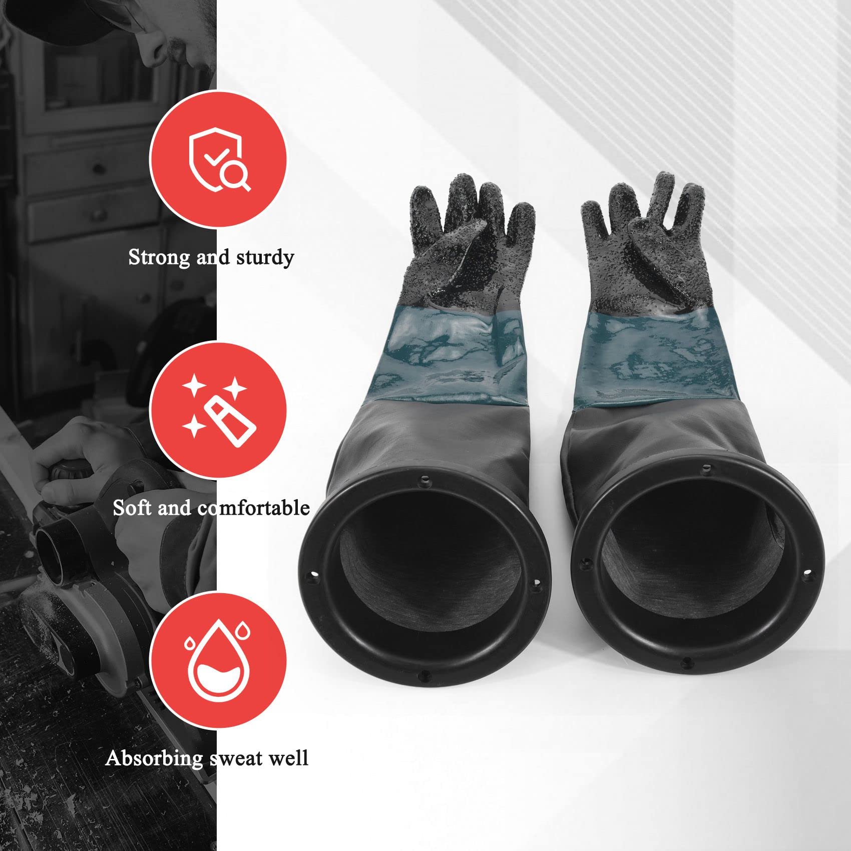 Guantes de chorro de piezas 60 cm con anillos en O para cabina de chorro de