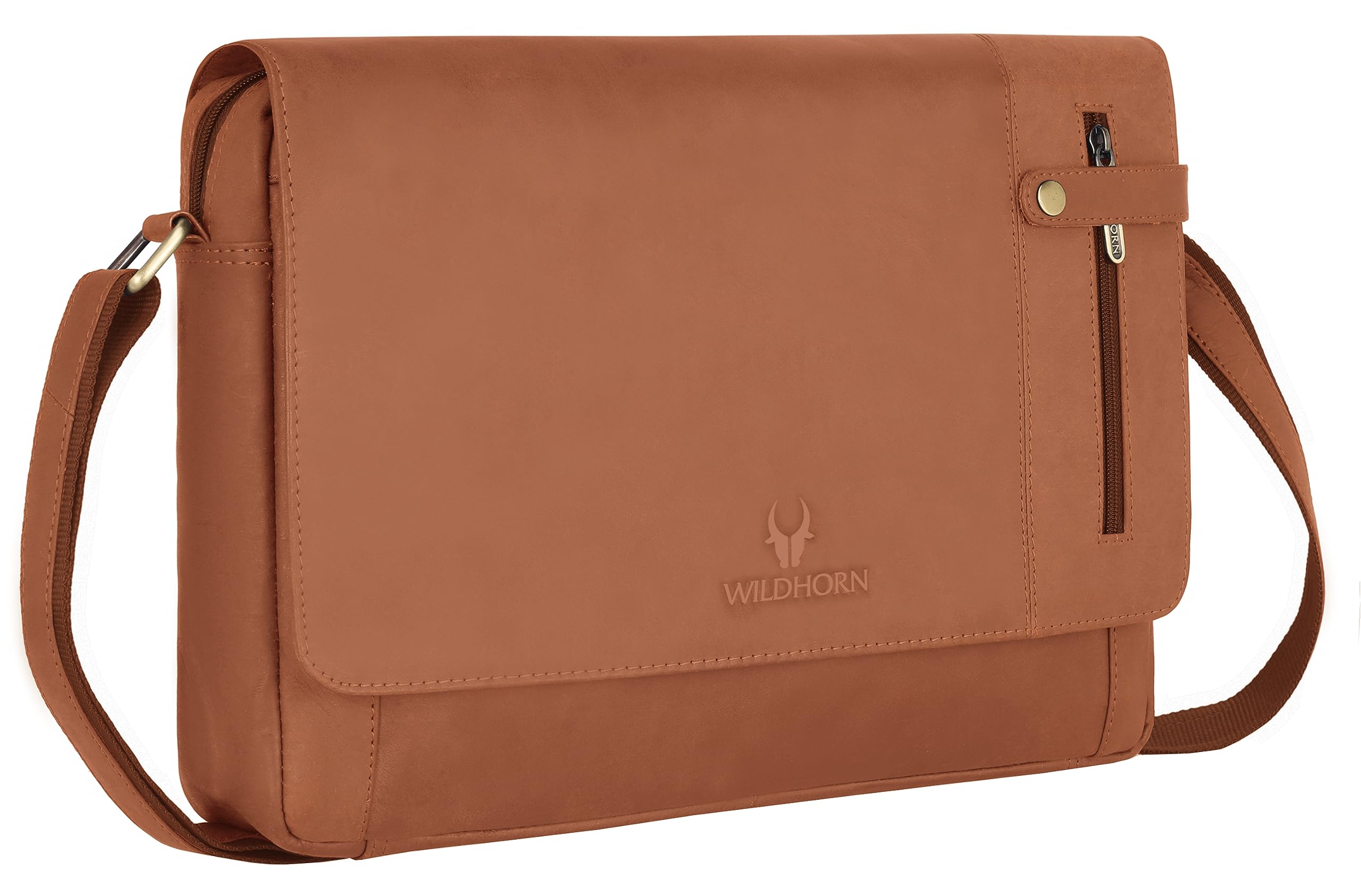 WildHornGenuine Leather Laptop Messenger Bag for Men | Stylish Office Bag with a Padded Laptop Compartment & Adjustable Strap | Designed to Fit Laptops up to 14 Inches | Backed by a 1-Year Warranty