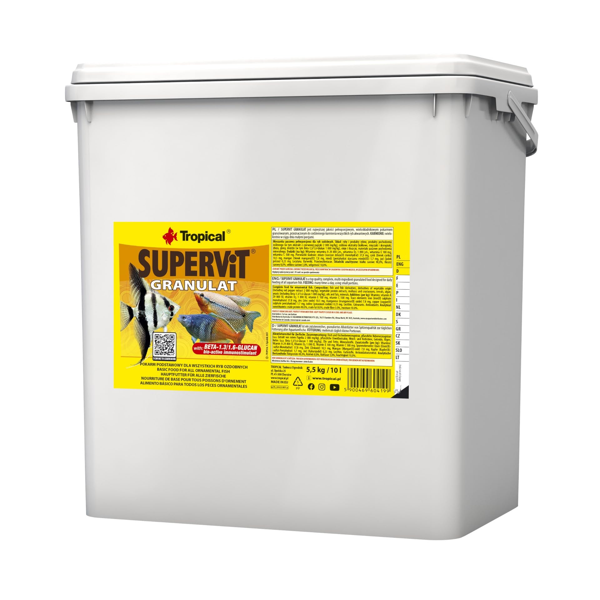 Tropical SUPERVIT GRANULAT 10L / 5,5kg - Alimento granulado, básico para Todos los Peces Ornamentales