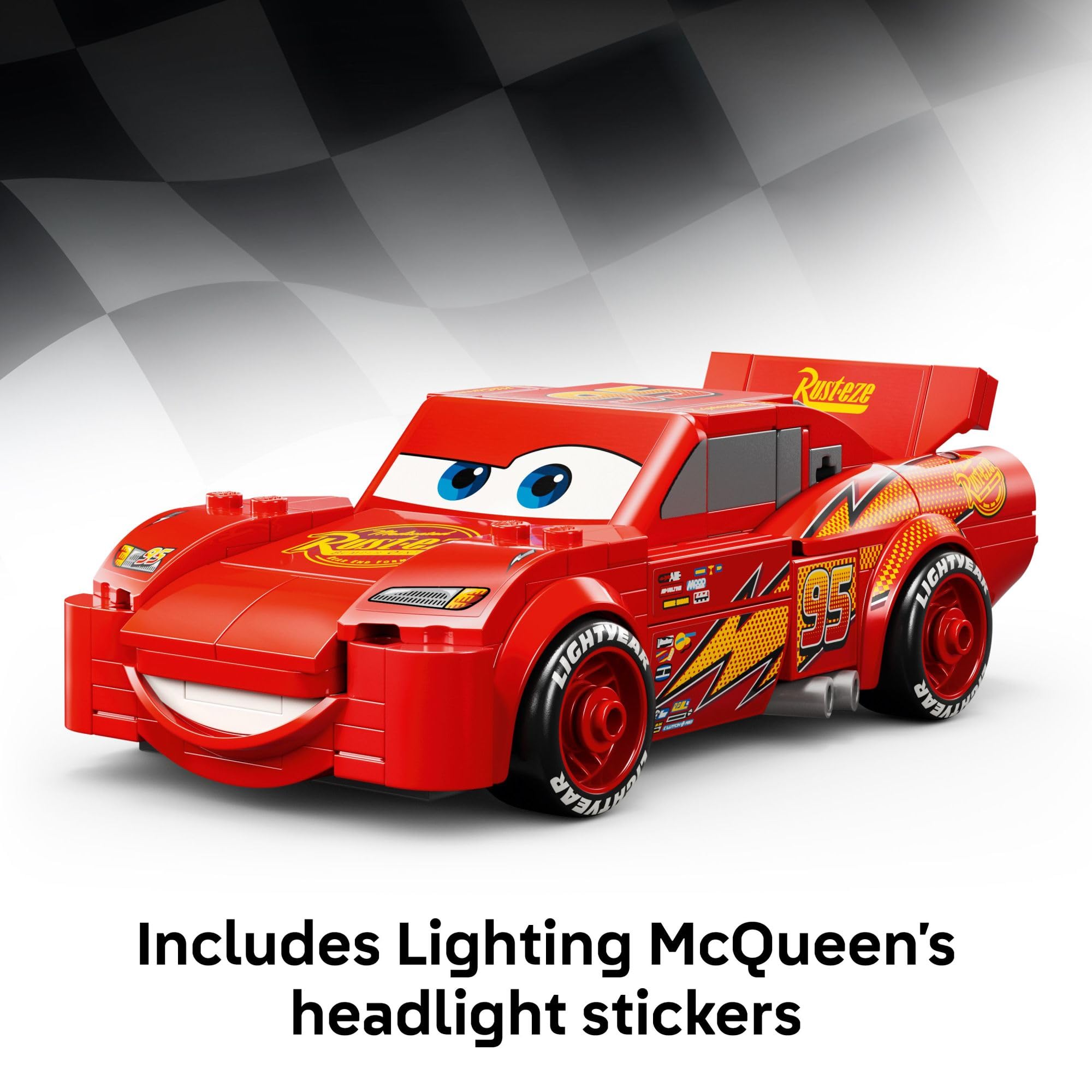 LEGO Speed Champions Lightning McQueen Juguetes - Bloques de construcción de Disney Pixar Cars para niños, niños y niñas, Edades 9+ - Juego de simulación de auto de carreras y exhibición para estante