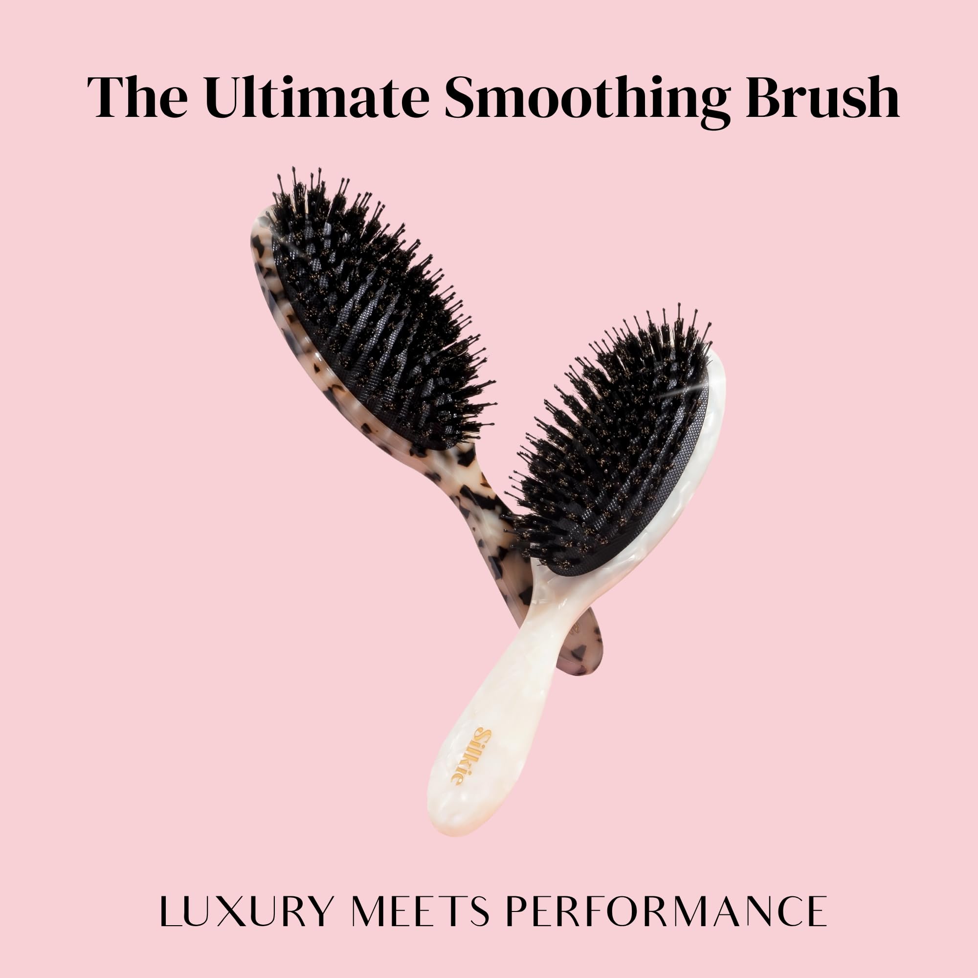 Silkie Ultimate Smoothing - Cepillo de acetato con cerdas de jabalí para desenredar, alisar y pulir contra el encrespamiento para extensiones y pelucas de pelo fino, rizado, liso y grueso
