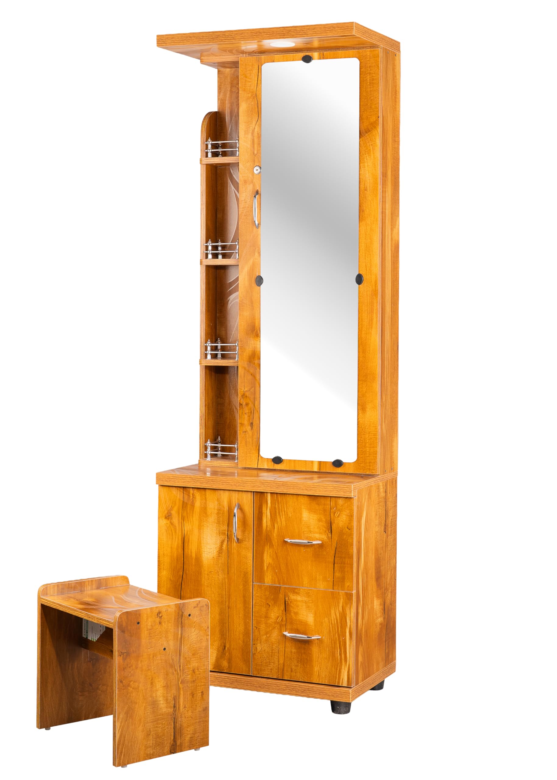 SARVESH Wooden Dressing Table with Mirror, 182 cm Height, Storage Cabinet, Detachable Shelves, Vanity Light, Nesting Stool-image-34
