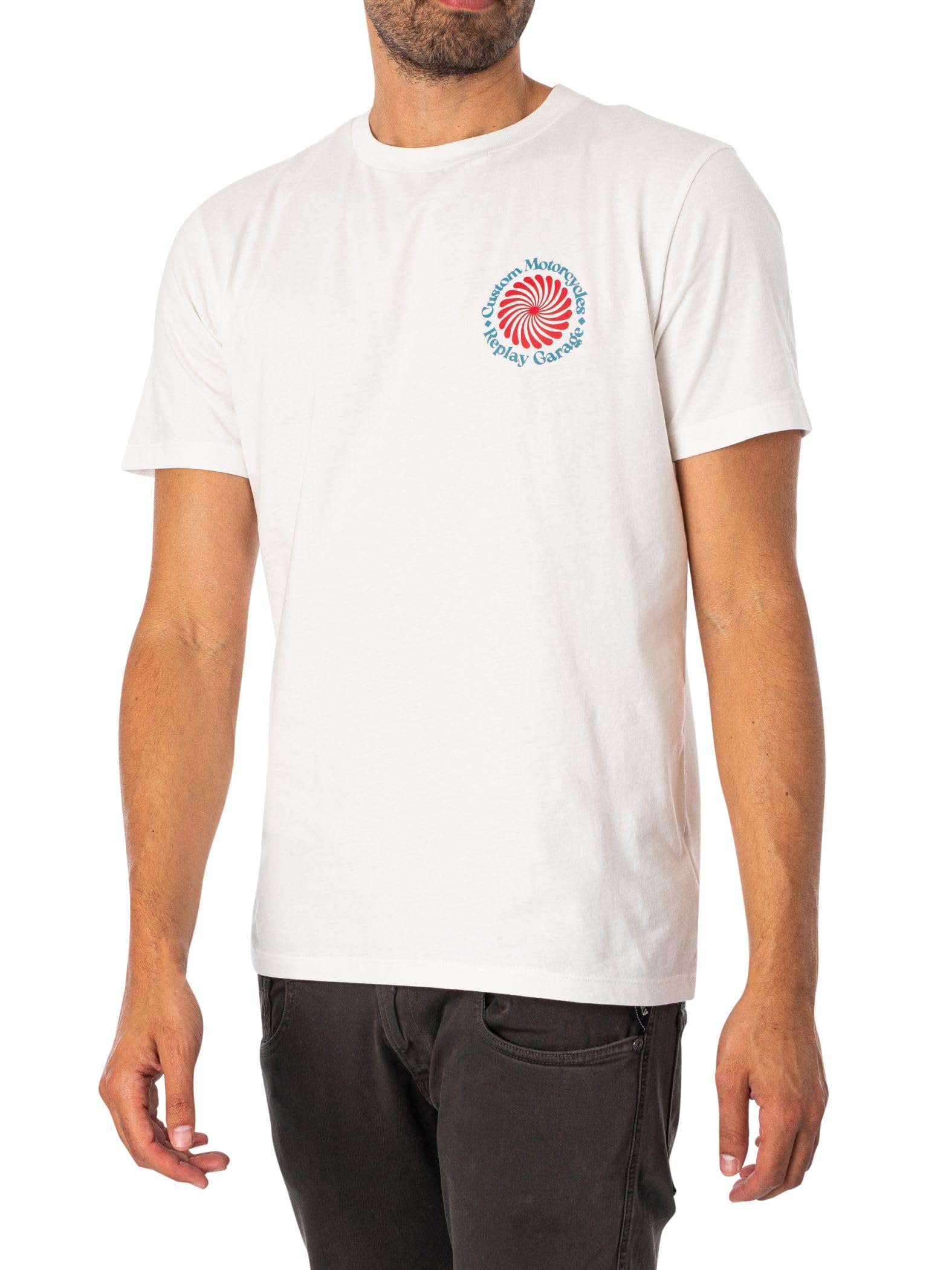 Replay Men's White Biker T-Shirt  40 Large