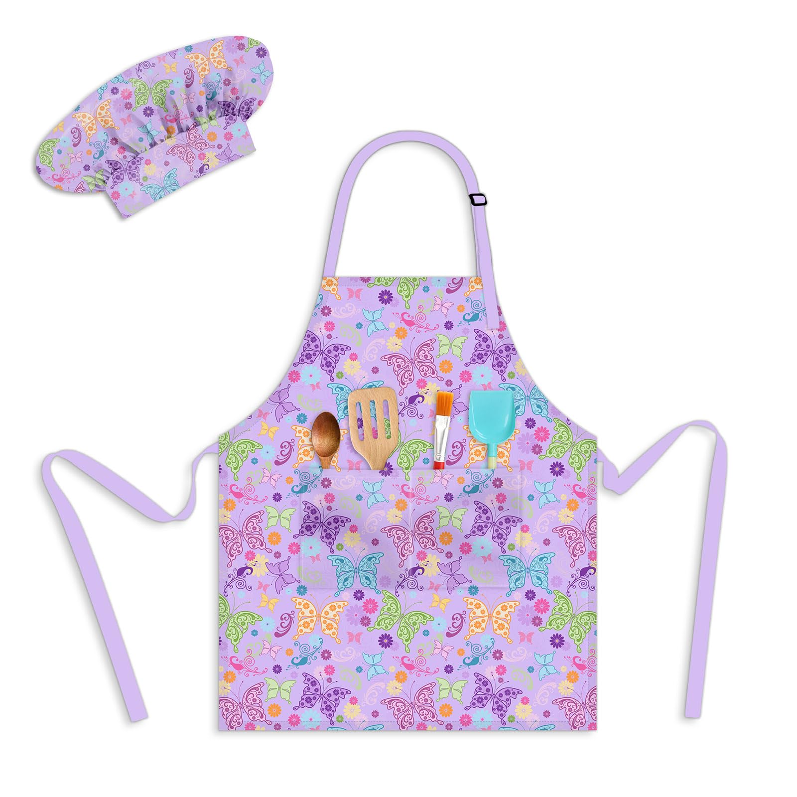DEABOLAR Kids Aprons for Girls Toddler Aprons with Pockets for Kids Cooking Baking Painting Crafting Art Gardening Adjustable