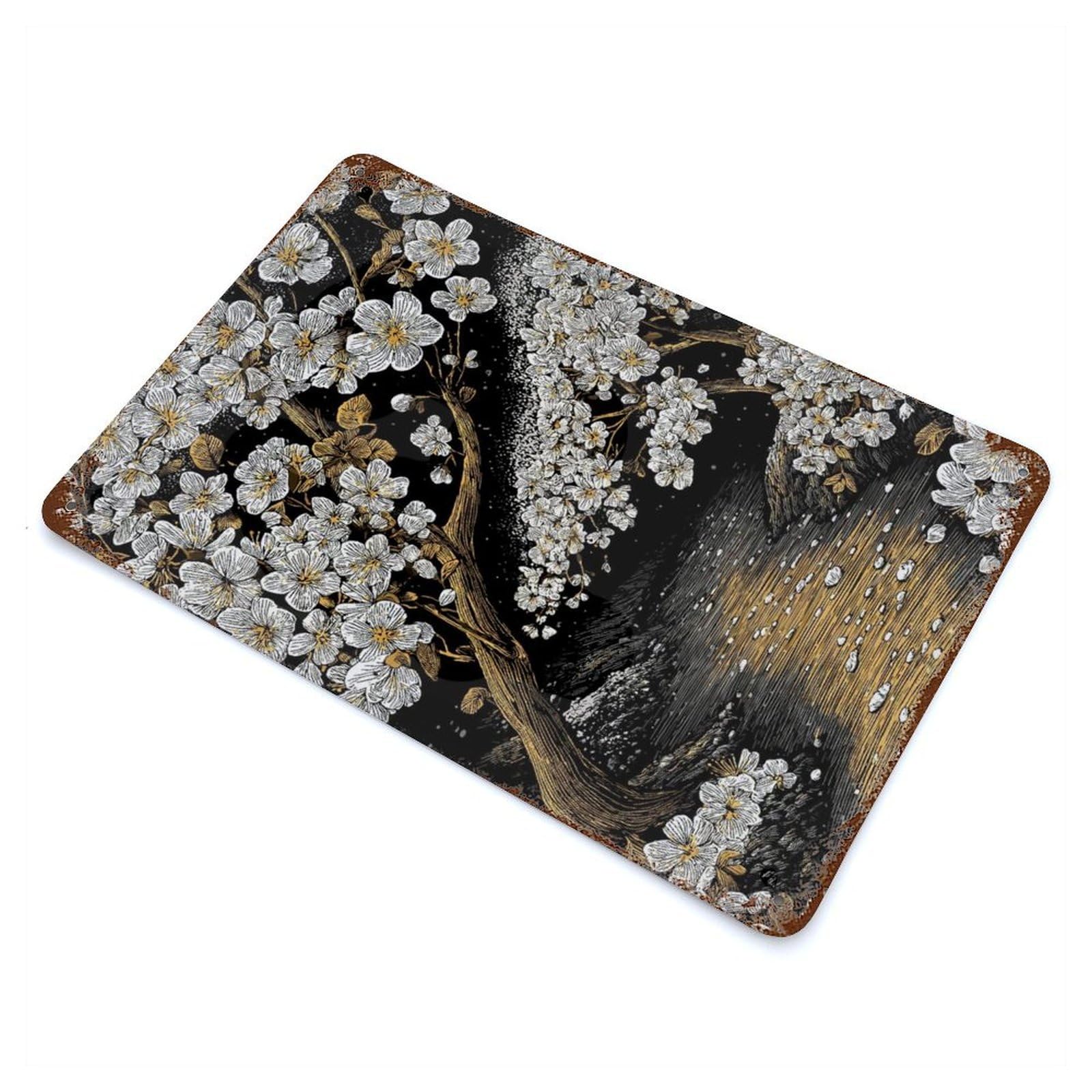 Cherry Blossoms by River Rustic Tin Plaque 11.8"x7.9", for Shed, Workshop And Garage Wall Decor, Rustic Home Decor