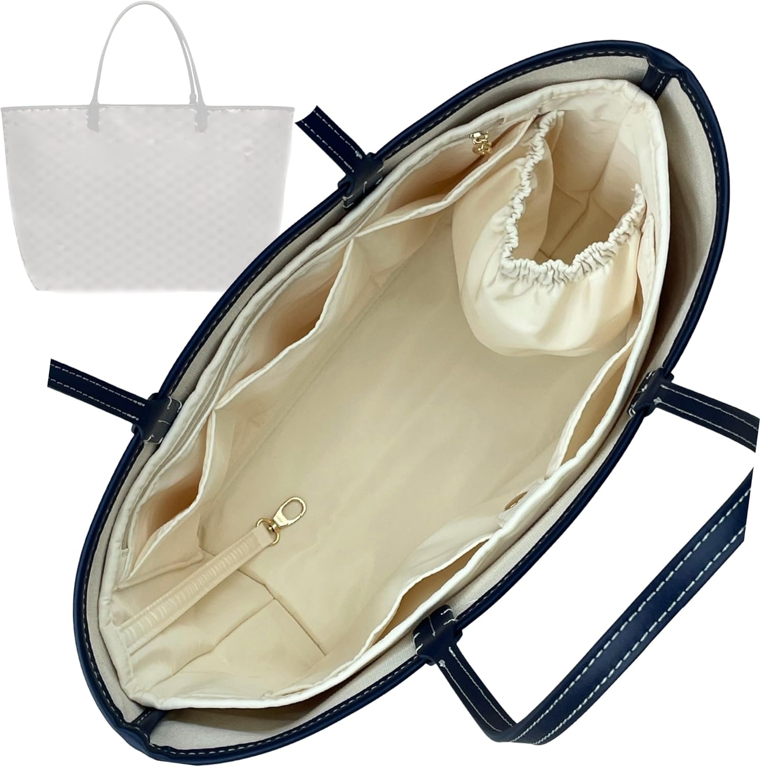 Nylon Organizer for St Louis Tote Bag PM/GM, Waterproof Purse Insert Liner with Zipper Pocket Water Bottle Holder (PM, Ivory)