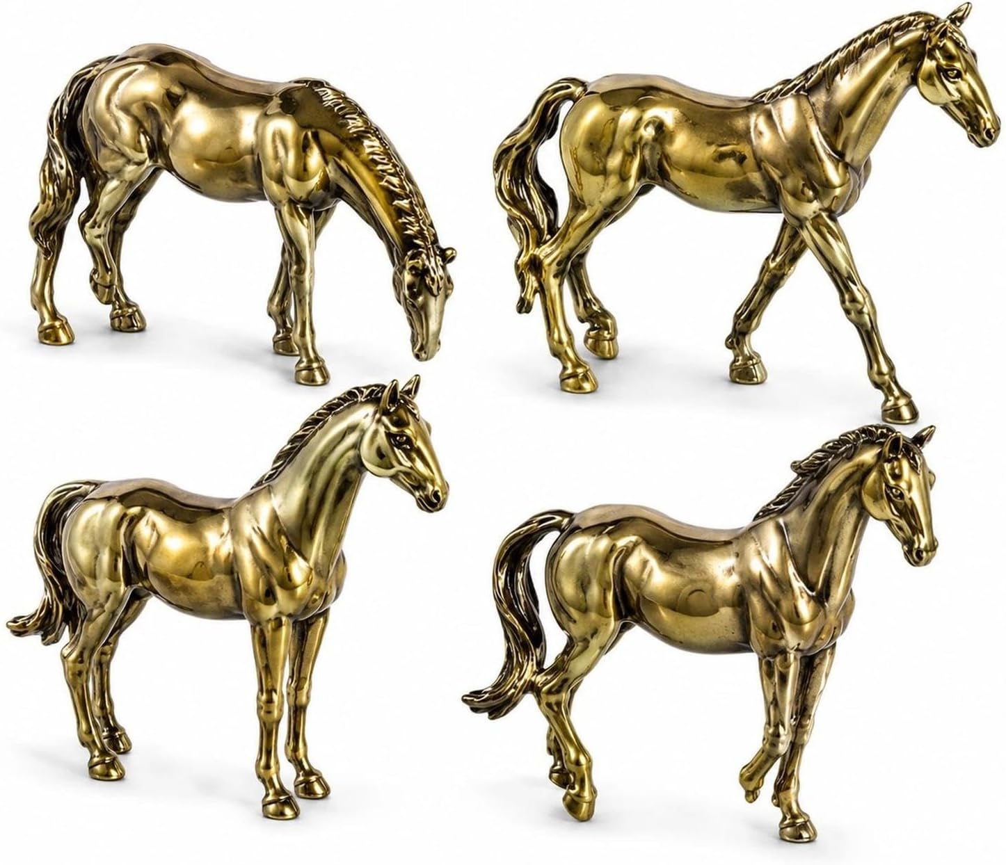 LOGOFUN 4pcs Mini Copper Alloy Horse Figurine