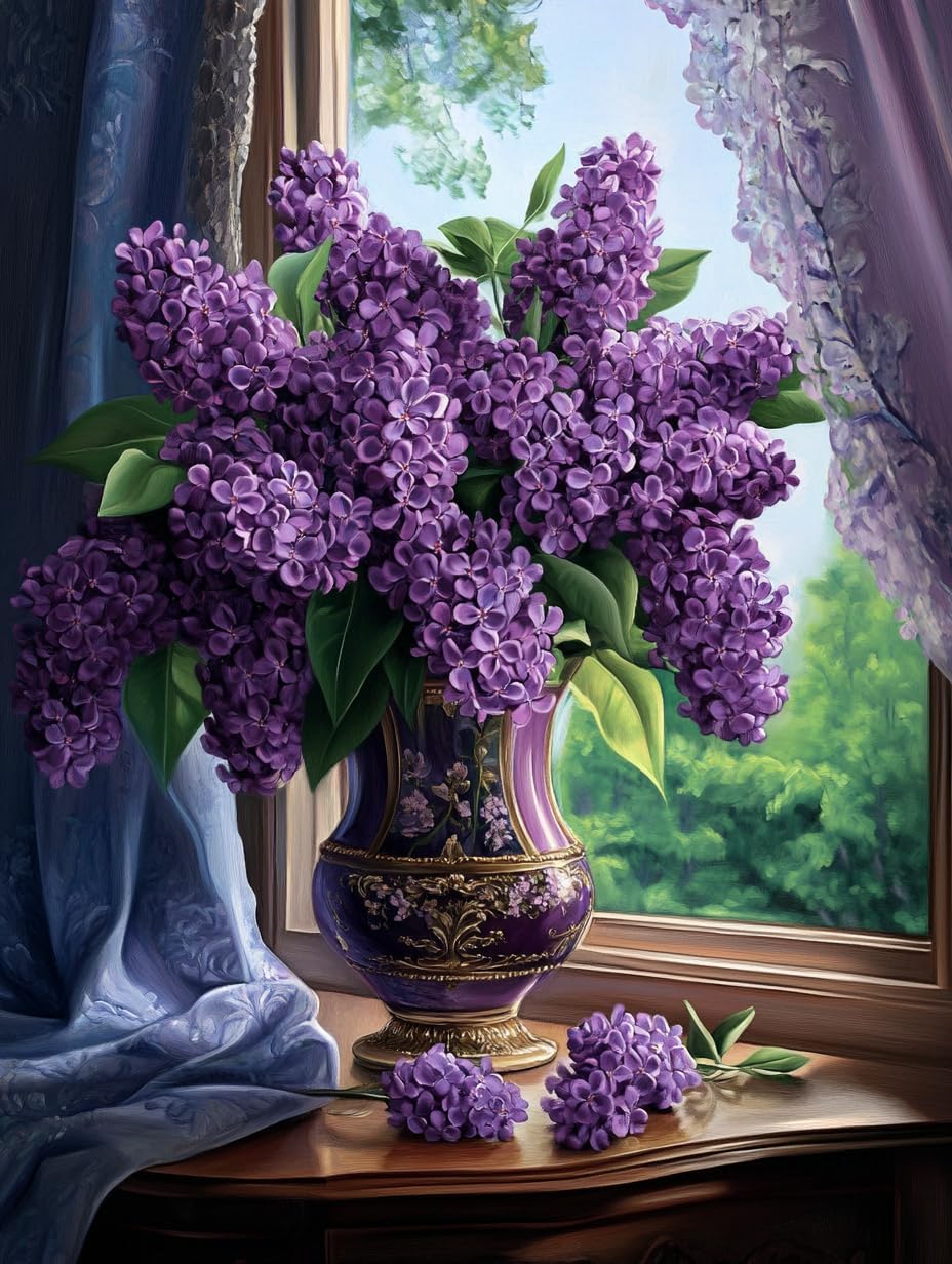 Amazon.com: 5D Beauty Lilacs in Vase Purple Flower Diamond Art 12x16 ...