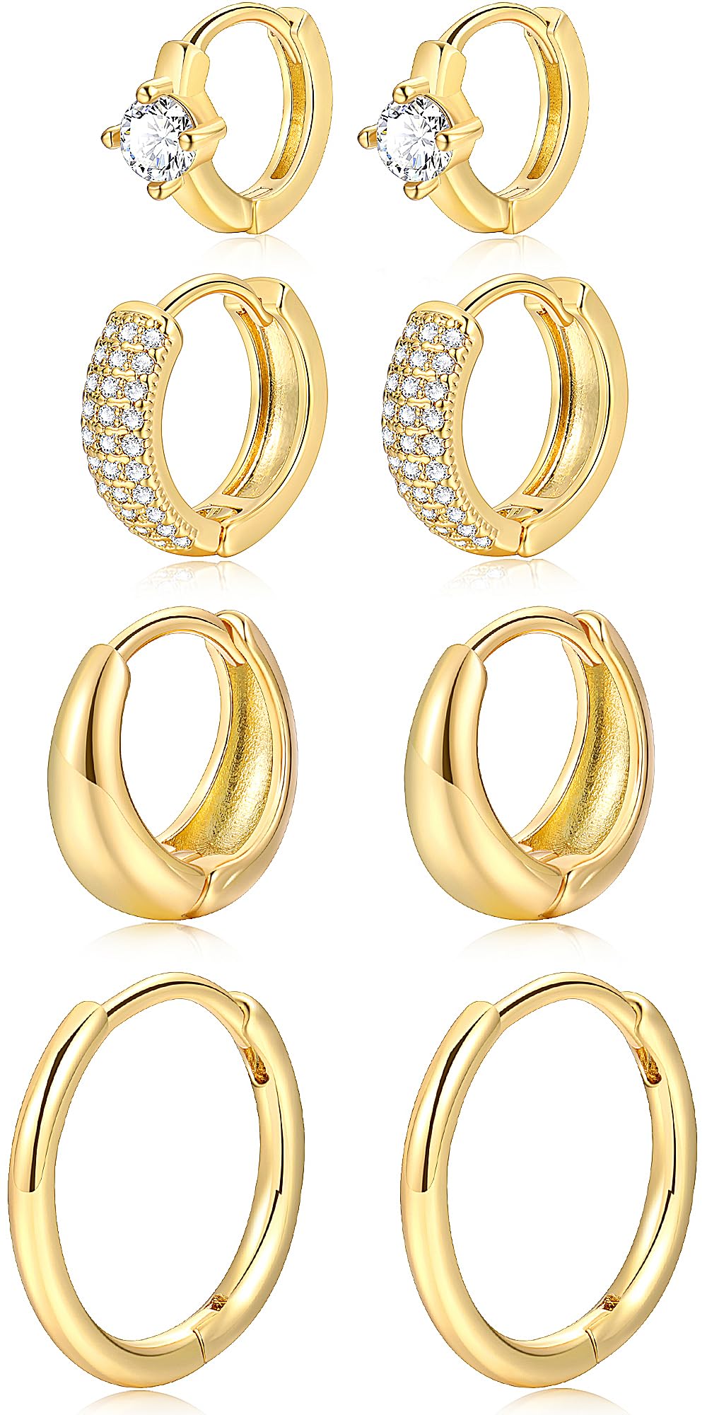 Small Gold Hoop Earrings Set for Women, 14K Gold Plated Lightweight Earrings Sets for Multiple Piercing, Hypoallergenic Huggie Gold Hoops Earrings for Women Jewelry
