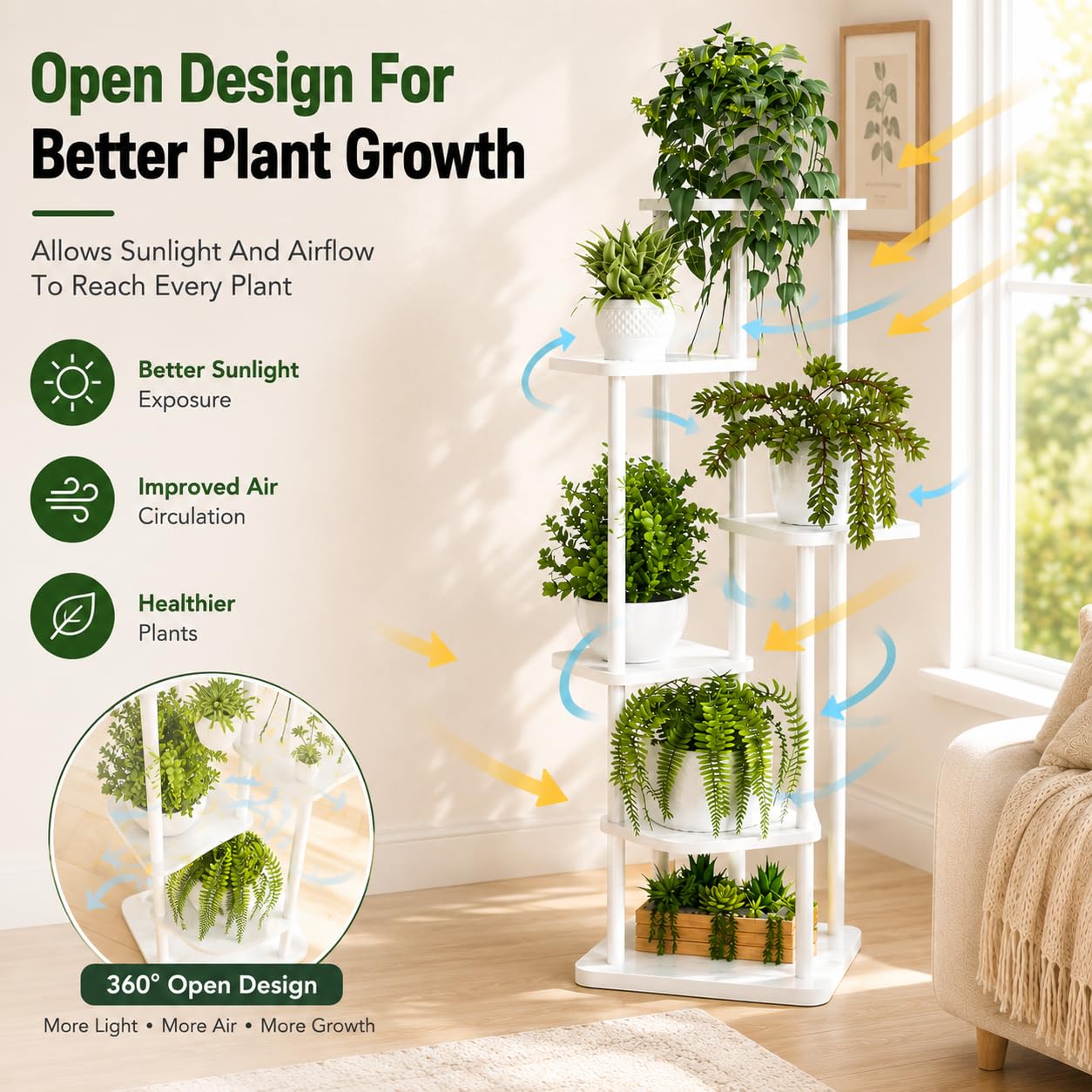 Support pour plantes d'intérieur et d'extérieur pour plusieurs plantes, support multifonction pour plantes, convient pour le salon, la salle de bain, le balcon (6 niveaux, blanc)