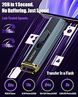 Vista 2 de SSD portátil de 512 GB, hasta 2100 MB/s, compatible con Apple 4K 60fps ProRes, disco duro externo USB 3.2 con USB-C y A para iPhone 15/16/17