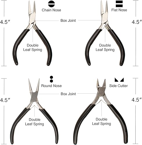 Miniatura 3 de The Beadsmith Juego de alicates de línea delgada puntas extrafinas 45 pulgadas 4 piezas nariz redonda nariz de cadena nariz plana y cortador lateral