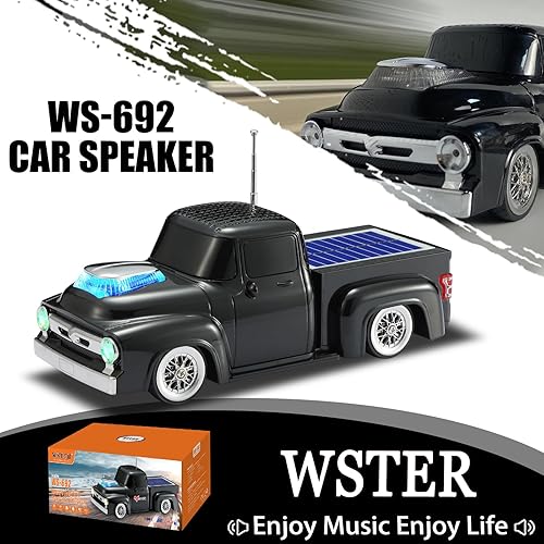 Miniatura 2 de WS-692 Retro Pickup Altavoz de réplica de carga solar Bluetooth - Sonido HD portátil, diseño de camión, luces LED de fiesta, TWS, radio FM, idea de