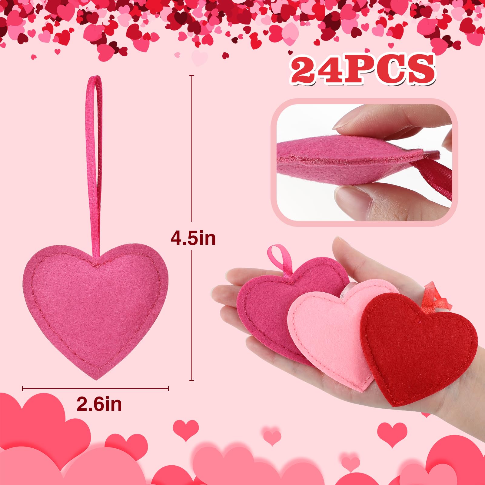 WOONOO Guirlande De Cœurs En Feutre – Bannière De Saint-Valentin – Pas De Décoration Pour Anniversaire, Fiançailles, Fête De Mariage