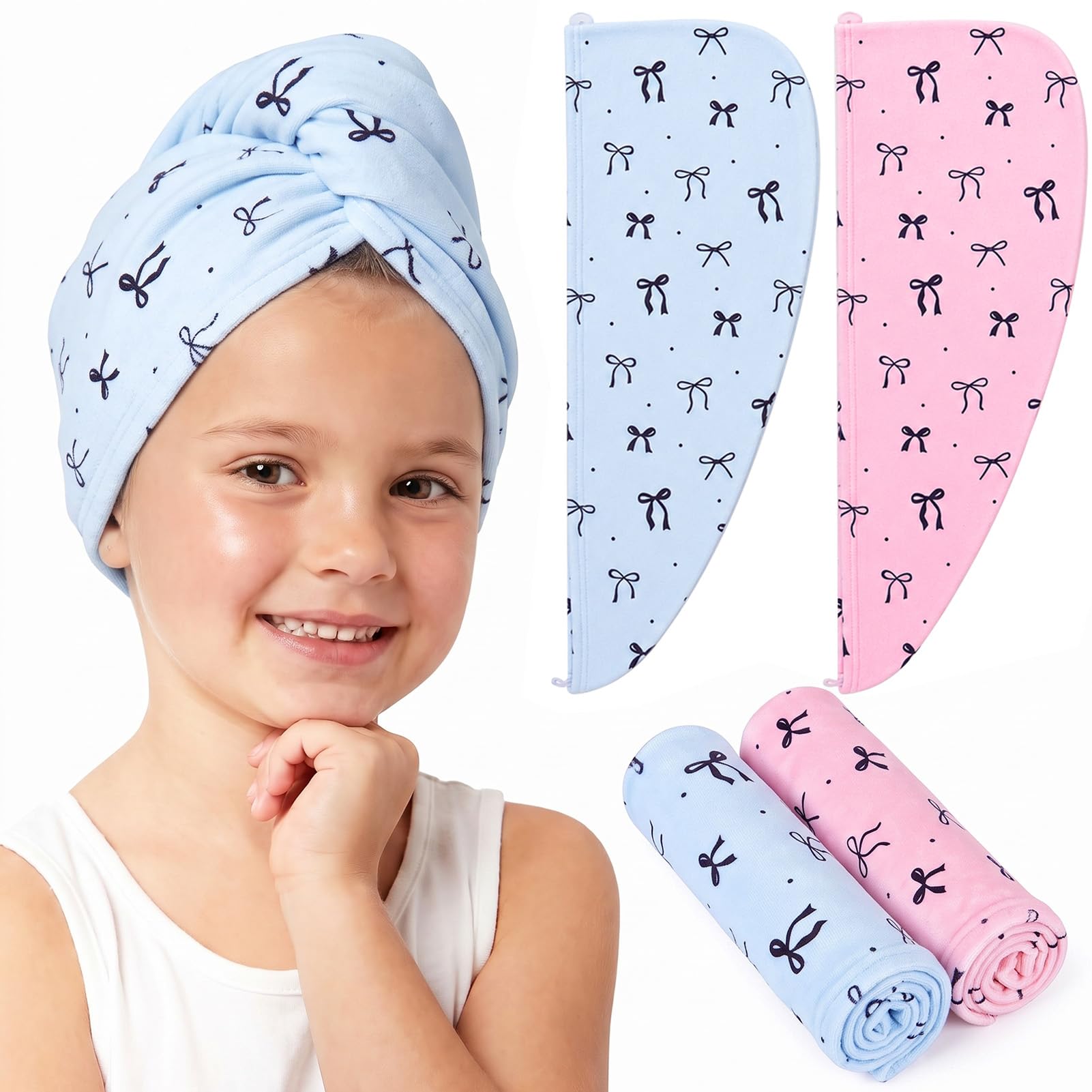FIOBEE Microfiber Hair Towel Wrap for Kid Girls Rapid Drying Hair Turbans