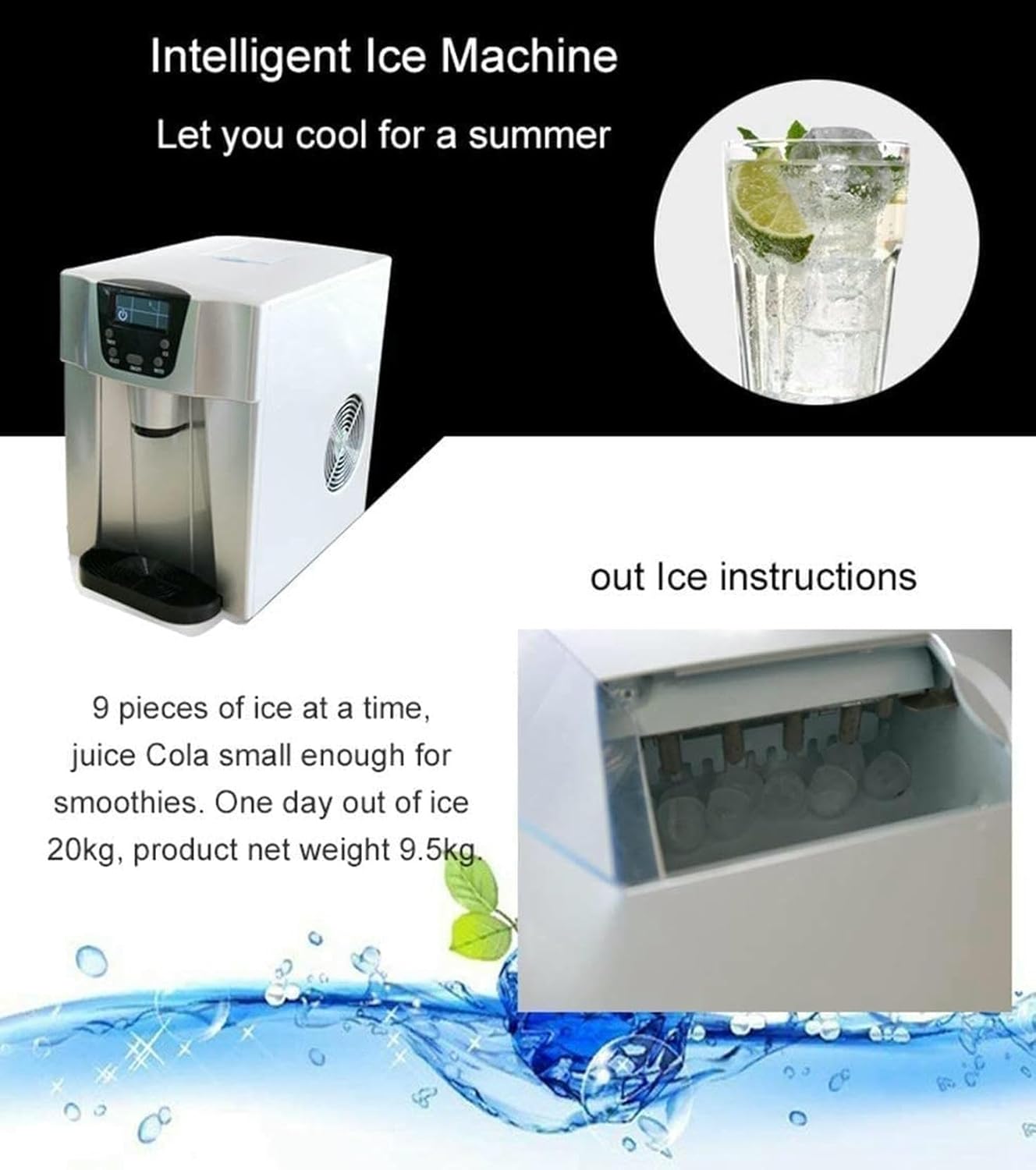 Ice Maker Machine Countertop, 24H, 24 Clear Ice Cubes in 8 Mins, Auto Self-Cleaning, LCD Display, Compact Portable Ice Maker with Scoop and Basket for Home/Office/Kitchen/Bar
