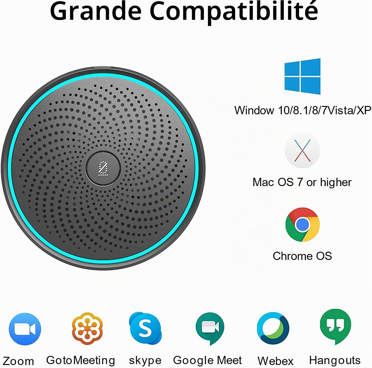Microphone USB pour conférence vidéoconférence PC, Cours en Ligne Jeux Zoom | Plug & Play, Compatible avec Mac Windows PC, Pas un locuteur