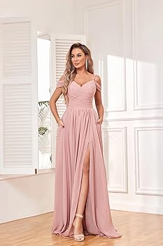Amazon.com: BOLENSYE Bridesmaid Dresses for Wedding Black Chiffon Ruched A  Line Formal Gown with Pockets Wrap Slit Evening Dress US0 : Clothing, Shoes  & Jewelry