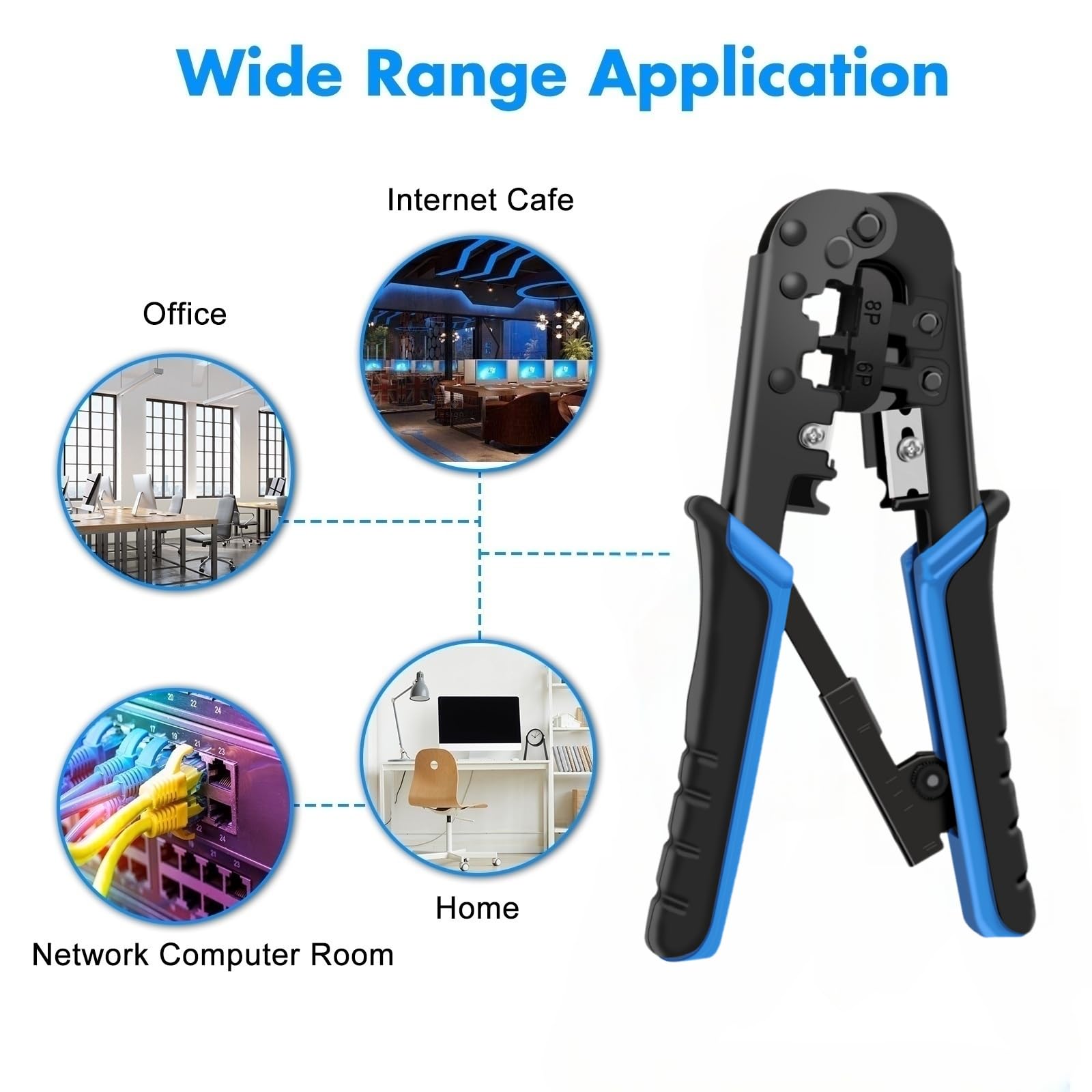 Kit d'outils de sertissage RJ45 Ethernet RJ-11, 6P/RJ-12, 8P/RJ-45, coupe et bande avec 20 connecteurs CAT5 CAT5e, couvertures, 1 testeur de câble réseau, 1 pince à dénuder