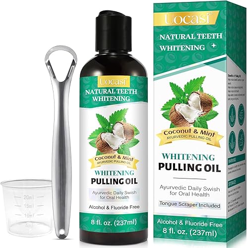 Aceite de coco para dientes y encías, extracción de aceite con raspador de lengua, combate el mal aliento, blanqueamiento dental, sin tinte, sin