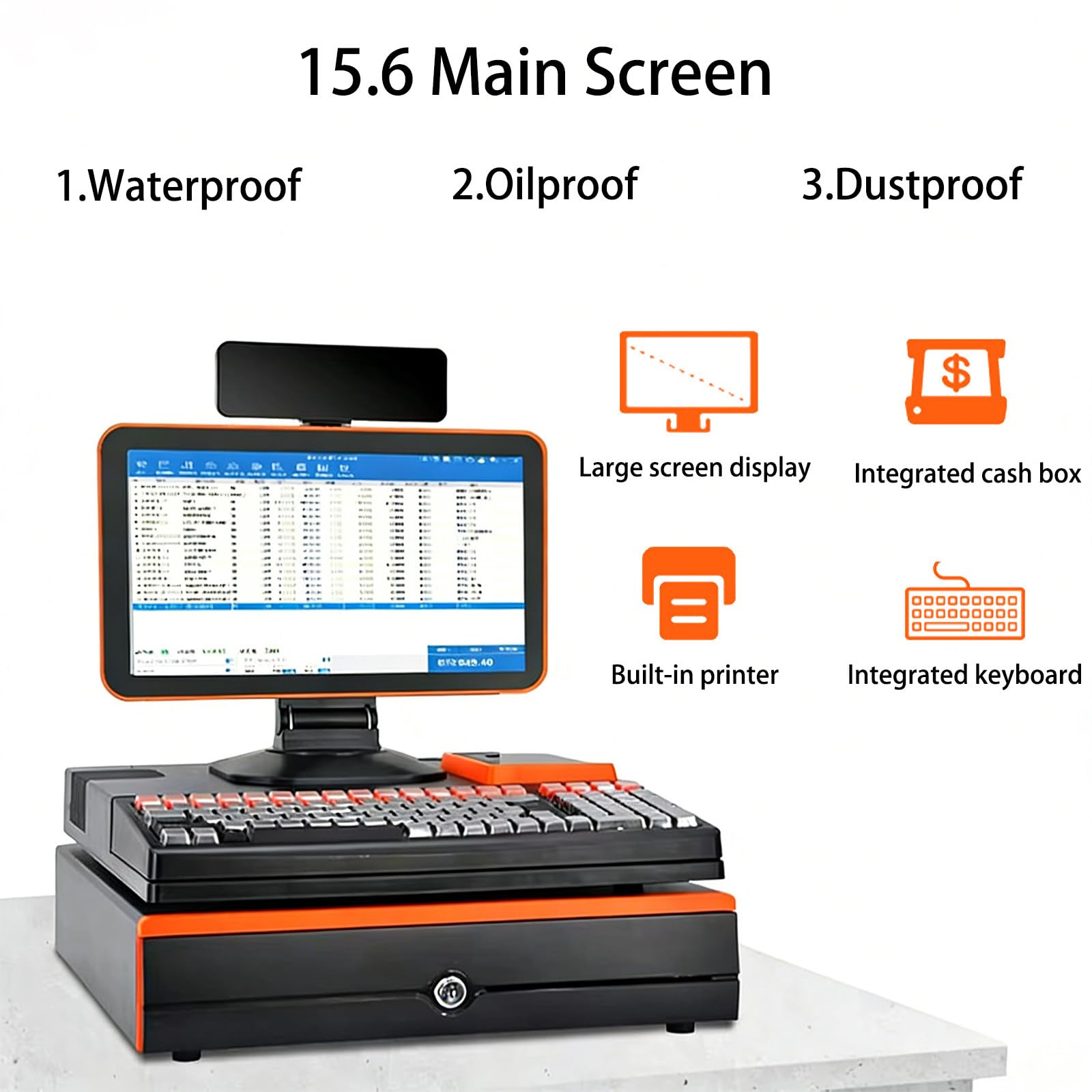 Terminale POS Professionale 15,6", PC Touchscreen Capacitivo,CPU i5, 8 GB, 128 GB, Senza Software, con cassetto portadenaro,Stampante 58 mm, per Commercio e supermercati A