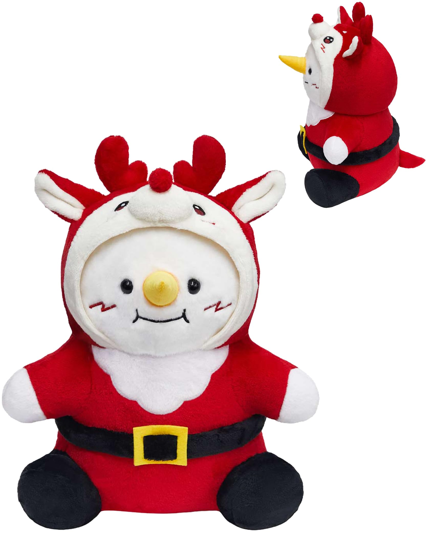 OLAOLA Snowman Stuffed Animal 38cm Plush Toy Pillow with Reindeer Costume Cute Soft Snowman Plushies Gift for Kids Adults