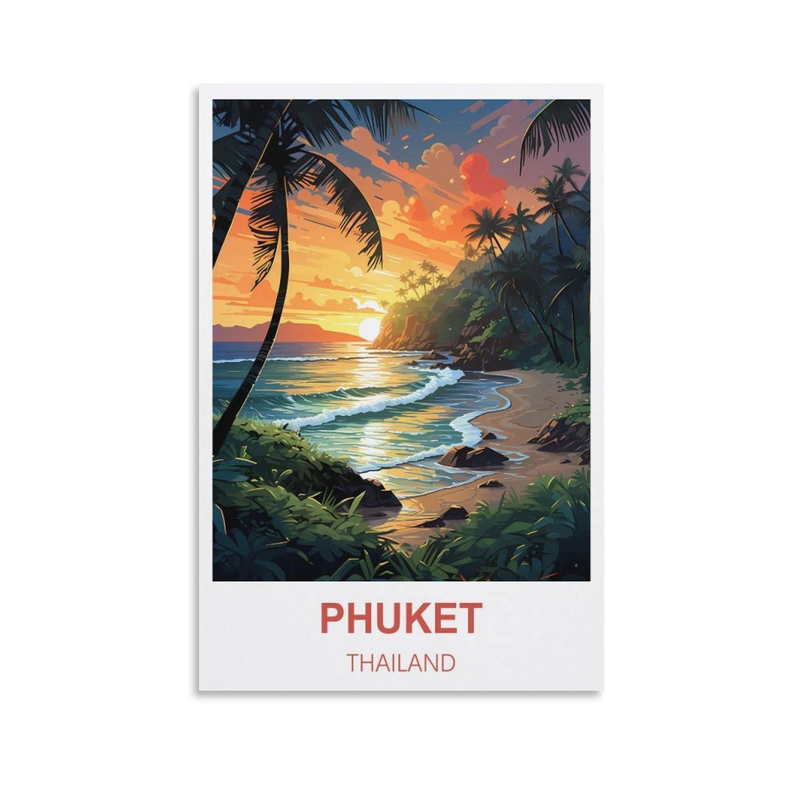 Fjiwecwsq Unframe-Style Phuket Thailand Vintage Travel Poster 24X36inch(60X90cm) Canvas Wall Art Painting Prints