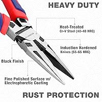 Vista 4 de WORKPRO Premium Alicates de Punta de Aguja de 8”, Precisión de Pinza para Papel, Acero CRV de Alta Resistencia, Gran Empuñadura Suave con Cortador