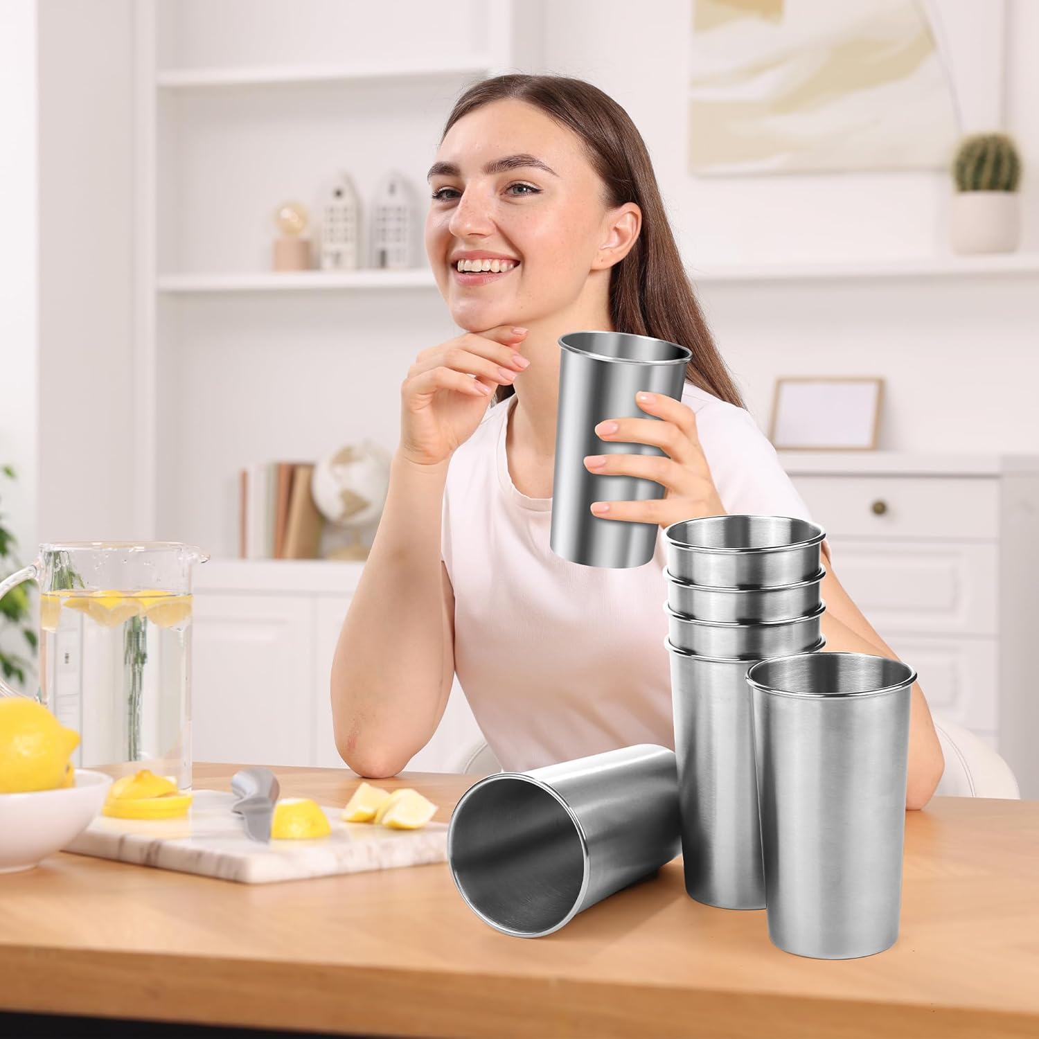 Ruisita 6 Pack 20 oz Stainless Steel Cups Metal Shatterproof Stackable Pint Drinking Cups for Adults or Kids (20 oz/600 ml) - Image 6