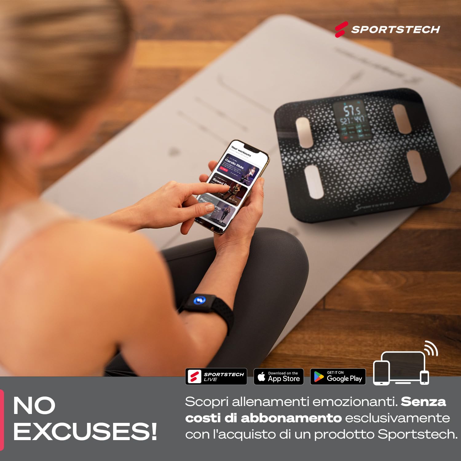 BBS300 Bilancia Pesapersone Digitale, Grasso Corporeo e Massa Muscolare Pesapersone, Bilancia Digitale per Misurare 13 Dati Corporei, Bilancia Smart con Bluetooth e LCD - Sportstech