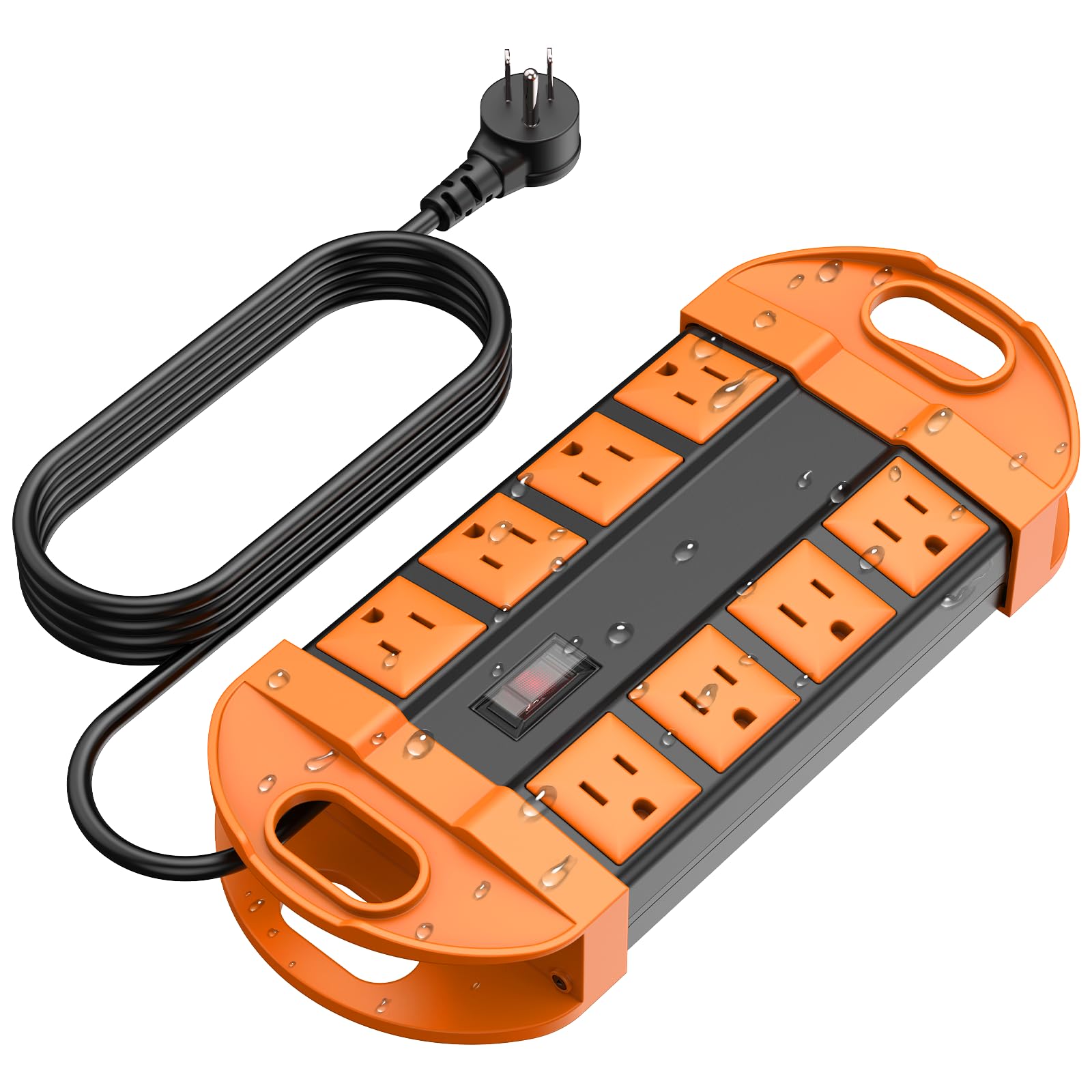 CCCEI Outdoor Power Strip Weatherproof with 8 Plug, Waterproof Extension Cord with Multiple Outlets, Christmas Exterior Garden Yard Surge Protector 25FT, Orange.