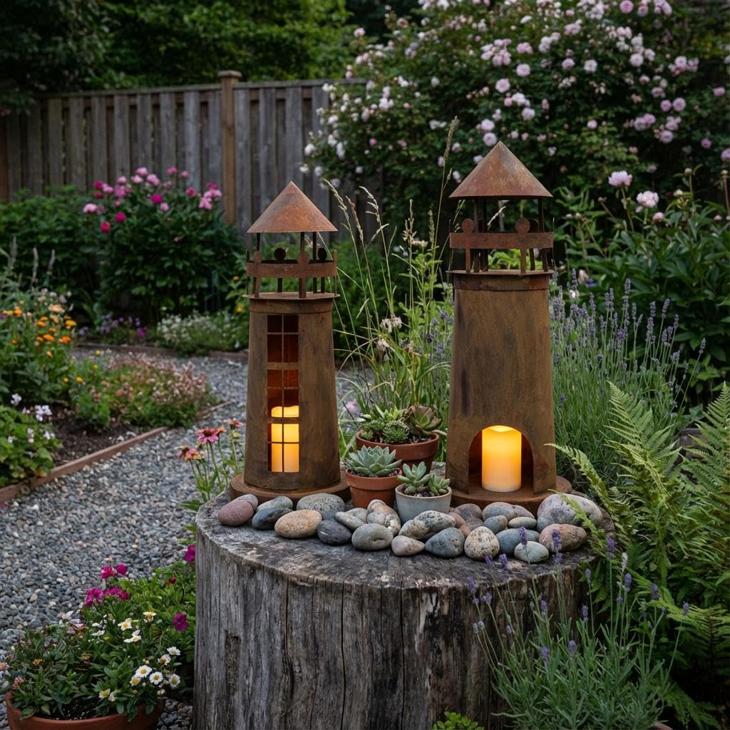Kapaga – Leuchtturm Gartendekoration – 50 cm – Metall Corten Optik
