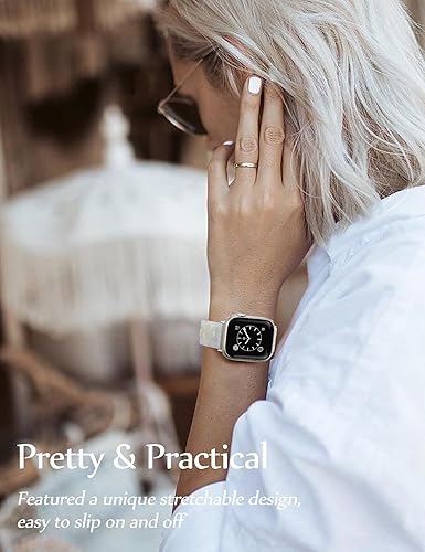 Miniatura 5 de JR.DM Correa de reloj elástica de resina para mujer, compatible con Apple Watch Band de 1.496 pulgadas, 1.575 pulgadas, 1.614 pulgadas, pulsera de