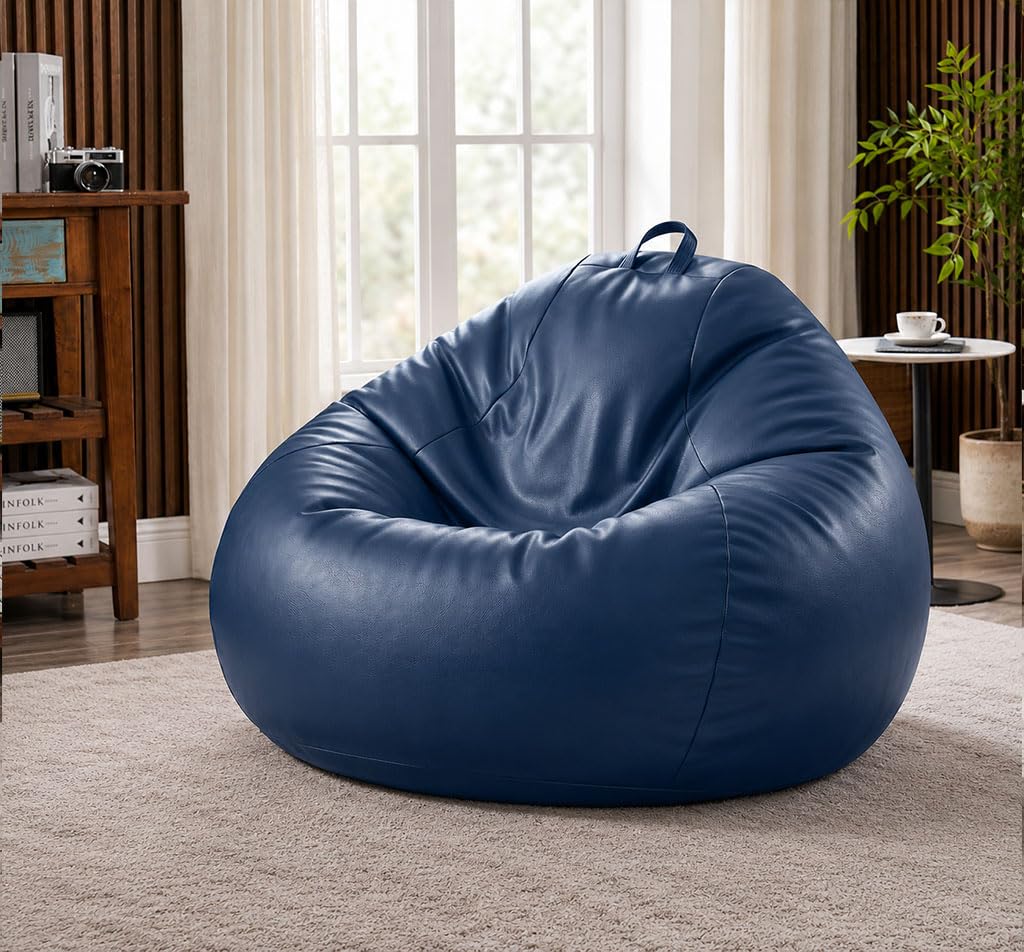 Sattva Classic 2XL Bean Bag Chair with Beans Filled | Sofa Style Faux Leather Beanbags with Beans | Pre-Filled Bin Bags Sofa & Beam Bag for Adults | Home & Office, Navy Blue-picture-16
