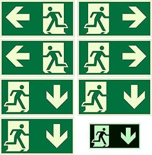 7 Stück Notausgangsschild Nachleuchtend Selbstklebend 30x15cm | Fluchtwegschilder Pfeil Links Rechts Unten | Langnachleuchtend Rettungszeichen für Büro Hotel Schule Lager