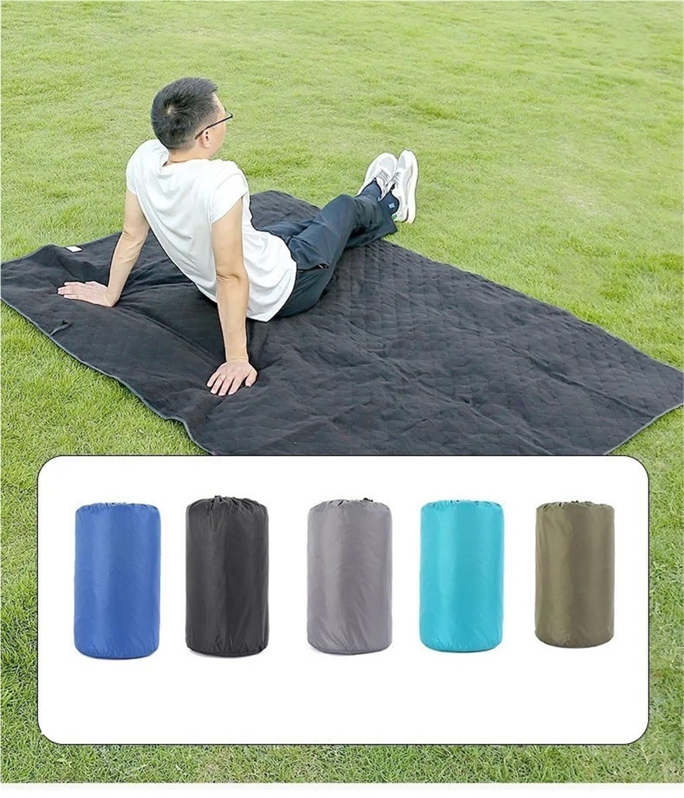 Tappetino da Campeggio for Esterno Coperta da Campeggio Spessa for Tappetino da Picnic Portatile Multifunzionale Impermeabile in Poliestere for Esterni per Campeggio(Grey Black)