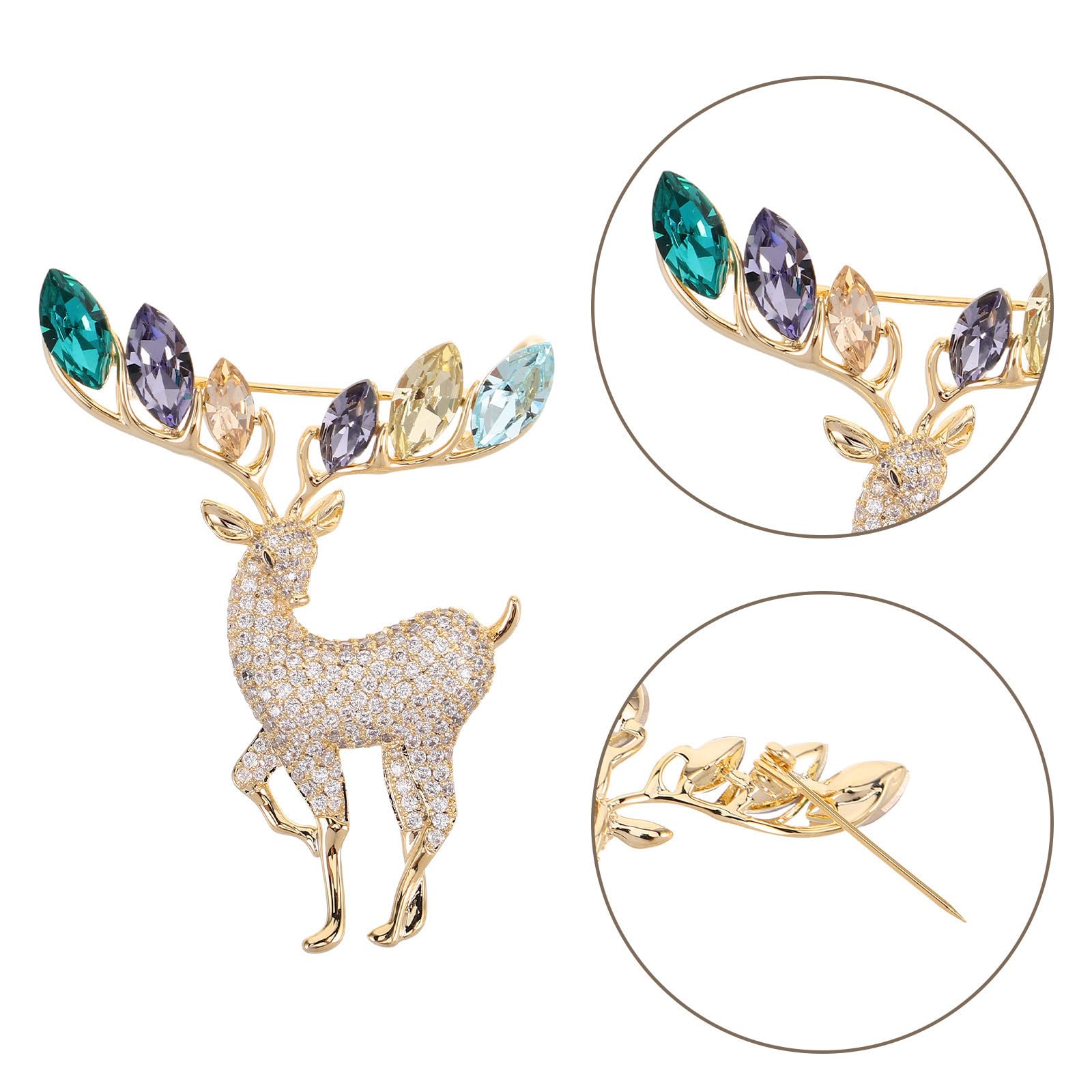 4 Piezas Broche de Alce Brillante Dorado Cobre y Rhinestone para