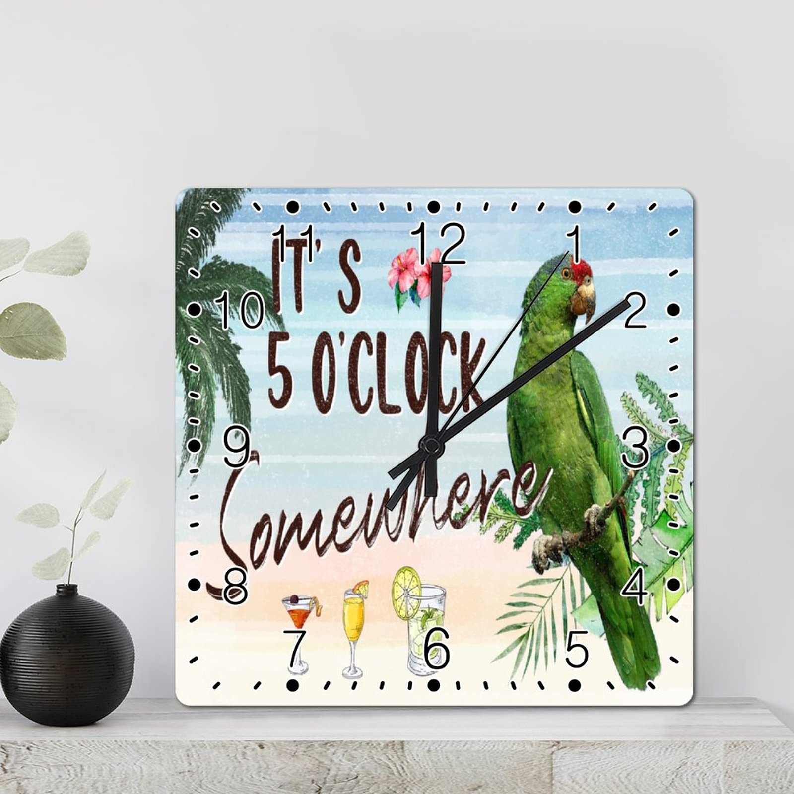 Horloge perroquet tropical bois 30cm pour salon déco plage