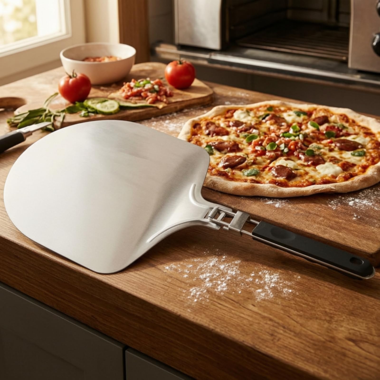 Paletta da Forno Forno in Acciaio Inox Paletta Pieghevole Utensile per Pizzaioli, Panificatori, Pizzerie, Barbecue